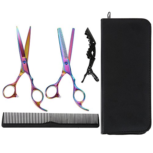 Lictin Hairdressing Scissors Hair Thinning Scissors Set and Hair Scissors, 6.0 inch + Presentation Case/Box + Black Comb +Black Hair clip