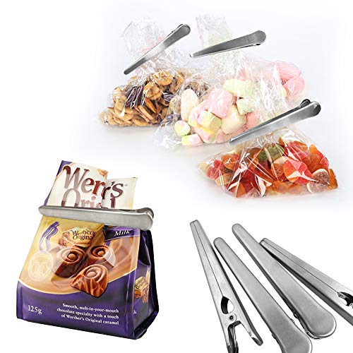 8 Packs Stainless Steel Chip bag Clips, DanziX 4.45Inch Length Jaw Sealing Clip for Reusable Storage Box/Food/Bread/Coffee Bags, Kitchen and Office Usage