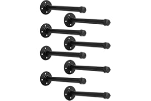 YCCO 12 Inch Industrial Pipe Shelf Brackets Set of 8 - Black Iron Rustic Wall Mounted DIY Shelving Brackets Hanging Custom Pipe Brackets for Floating Shelves
