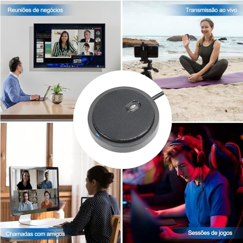 Microfone de Conferência USB para Computador, Alto-Falante com Microfone para Computador, Microfone Condensador Omnidirecional de 360° com Tecla Silenciosa