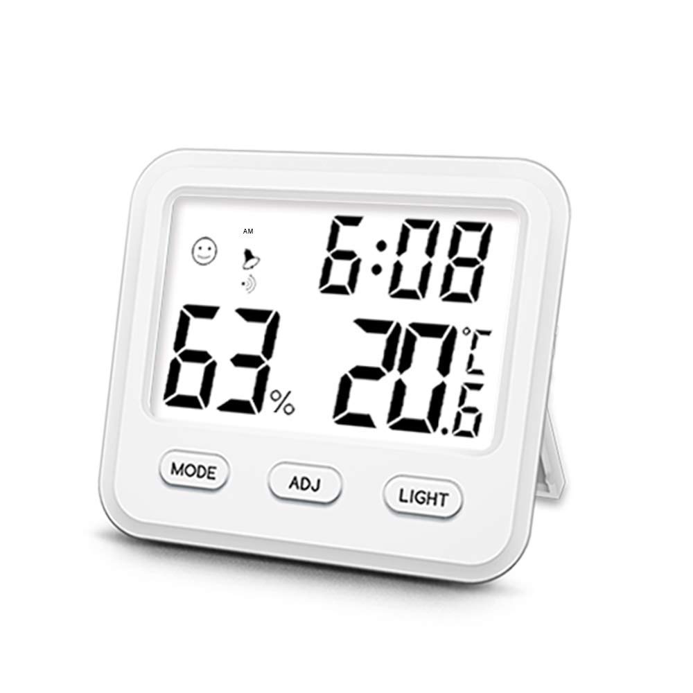 Waykar Digital Hygrometer Indoor Thermometer with Backlight for Dehumidifier, Humidity Gauge Meter Room Thermometer with Time, Date, Alarm Clock Function, Temperature and Humidity Monitor for Home