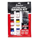 Angelus Leather Paint Basics Kit, Contains 1 Ounce Bottles of Black, White, Red, Blue, Yellow and Preparer, Plus a 5-Piece Angelus Brush Set (799-01-KIT)
