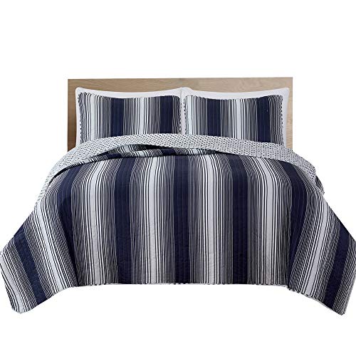 Great Bay Home 3Piece Reversible Navy King Quilt Comforter with 2