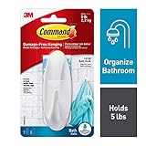 3M Command Designer Bath Hook, Large, White, 1-Hook with Water-Resistant Strips (17083B-ES)