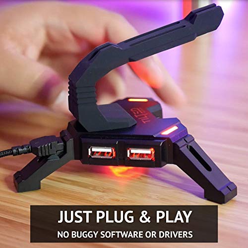 Tilted Nation Gaming Mouse Bungee Cord Holder with 4 Port USB Hub For
