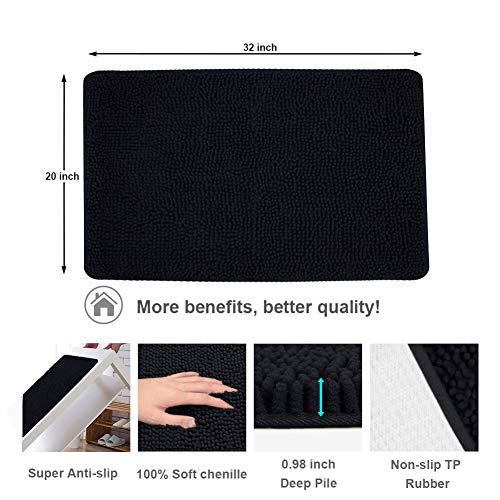 Secura Housewares Soft Microfiber Bathroom Rugs, 20 x 32 Inches Non Slip Bath Mat for Door, Bathroom & Kitchen with Water Absorbent, Machine Washable (Black)