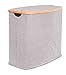 BirdRock Home Bamboo & Canvas Hamper | Double Laundry Basket with Lid | Divided Foldable Hamper | Cut Out Handles