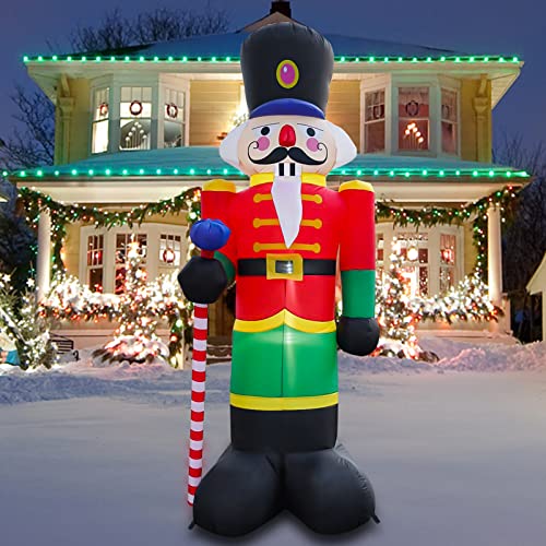 8 FT Christmas Inflatable Nutcracker Decoration with LED Lights, Outdoor Inflatable Yard Decorations for Patio Lawn Garden Family Party Indoor Outdoor