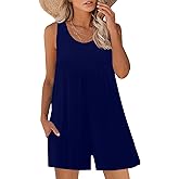 Nfsion Womens Summer Casual Sleeveless Rompers Tank Crewneck Wide Leg Loose Shorts Jumpsuit Overalls with Pockets