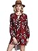 Romwe Women's Loose Long Sleeve Keyhole Flowery Floral Beach Dress Burgundy S