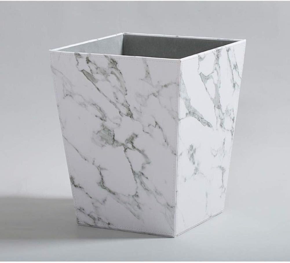 OZguole Garbage can Marble Leather Trash Can Home Bedroom Sundries Storage Bucket Office Garbage Storage Bin 10L (Color : White)