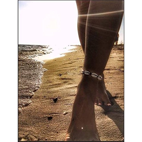 POTESSA Natural Cowrie Beads Shell Anklet Bracelet Handmade Beach Foot Jewelry Hawaiian Jamaican Style Adjustable for Women Unisex - Thumbnail 3