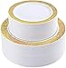 IOOOOO 120 Pieces Gold Plastic Plates, Lace Design Disposable Plates, Plastic Wedding Plates Includes: 60 Dinner Plates 10.25 Inch and 60 Dessert Plates 7.5 Inch