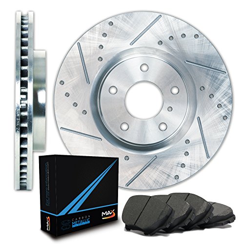 Front Silver Slotted & Cross Drilled Rotors and Carbon Pads Brake Kit TA005611 | Fits: 2010 10 Honda Accord Coupe EX or EX-L