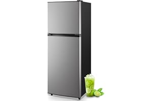 TACOOL 5.0 Cu.ft Mini Refrigerator with Freezer Small Fridge Drink Holder Double Door Refrigerator Adjustable Glass Shelves for Home,Apartment,Office Silver