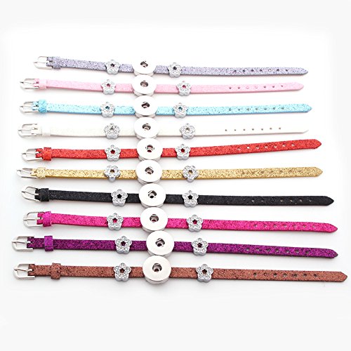 Ginooars Pack of 10 Colors Artificial Leather Snap Base Bracelets for 18mm Ginger Snap Charms