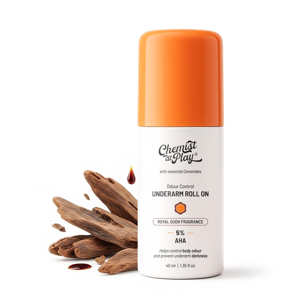 Chemist at Play UnderArm Roll-On with 5% AHA| Lactic & Mandelic Acid|Prevents Odour, Brightens Skin & Exfoliates Underarm| For Sensitive Skin|Royal Oudh Fragrance |Alcohol & Aluminium Free| 40 ml