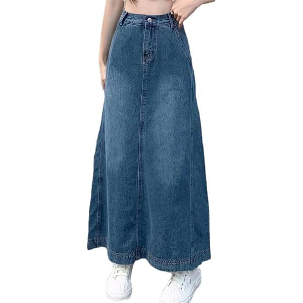 【PARTIMENTO】★ STUDED DENIM MAXI SKIRT ★ 3 COLOR Amazon.com: Solid Denim Skirts for Women 2024 Spring Vintage