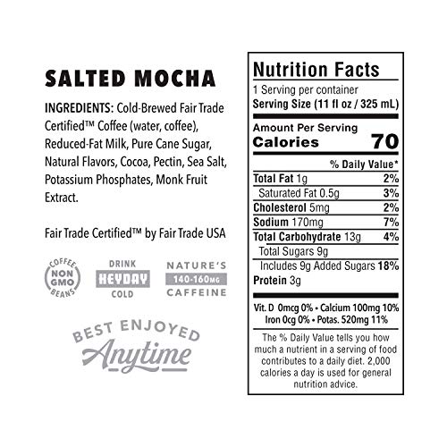 HEYDAY | Cold-Brew Coffee | Salted Mocha | 11 Fl Oz (pack of 12) | Nitro Infused for Freshness | Fair Trade Certified | Non-GMO - Thumbnail 3