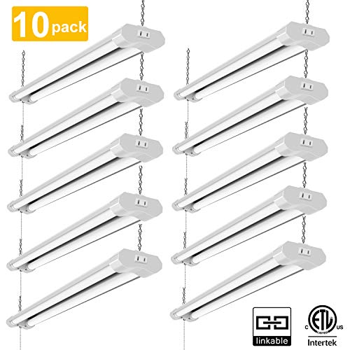 Lzhome(10-Pack) Linkable LED Shop Light for garages,4FT 4500LM,40W 5000K Daylight White, LED Wrapround Light, with Pull Chain (ON/Off),Linear Worklight Fixture with Plug (10 Pack)