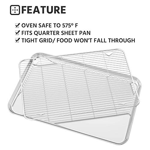 Quarter Sheet Pans [2 Sheets + 2 Racks], Heavy Duty Warp Resistant