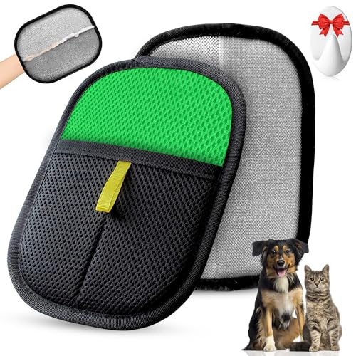RUBALN®️Quita Pelos Mascota,Manopla Quita Pelos Mascota Guante+Gancho Colgador de Regalo Quita pelos Perro Gato, Removedor de Pelo Mascota, Guante Reutilizable .Uso Diario. (Verde)