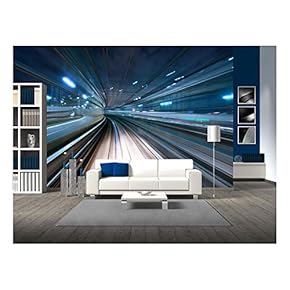 Motion Blur of a City and Tunnel from Inside a Moving Monorail in Tokyo. - Removable Wall Mural | Self-Adhesive Large Wallpaper - 66x96 inches