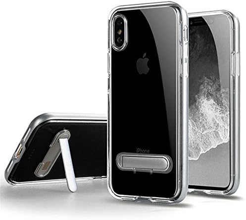 OWIKAR iPhone X Case, Crystal Clear Hard Ultra Slim Fit Anti Scratch Bumper with Magnetic Metal Kickstand Protective Case Cover for Apple iPhone X (Silver)