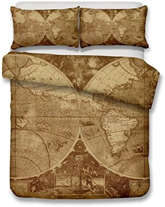 FASHION WORLD MAP pattern series 3D Bedding Set Print Duvet cover set lifelike bed sheet #2 (1, Double)