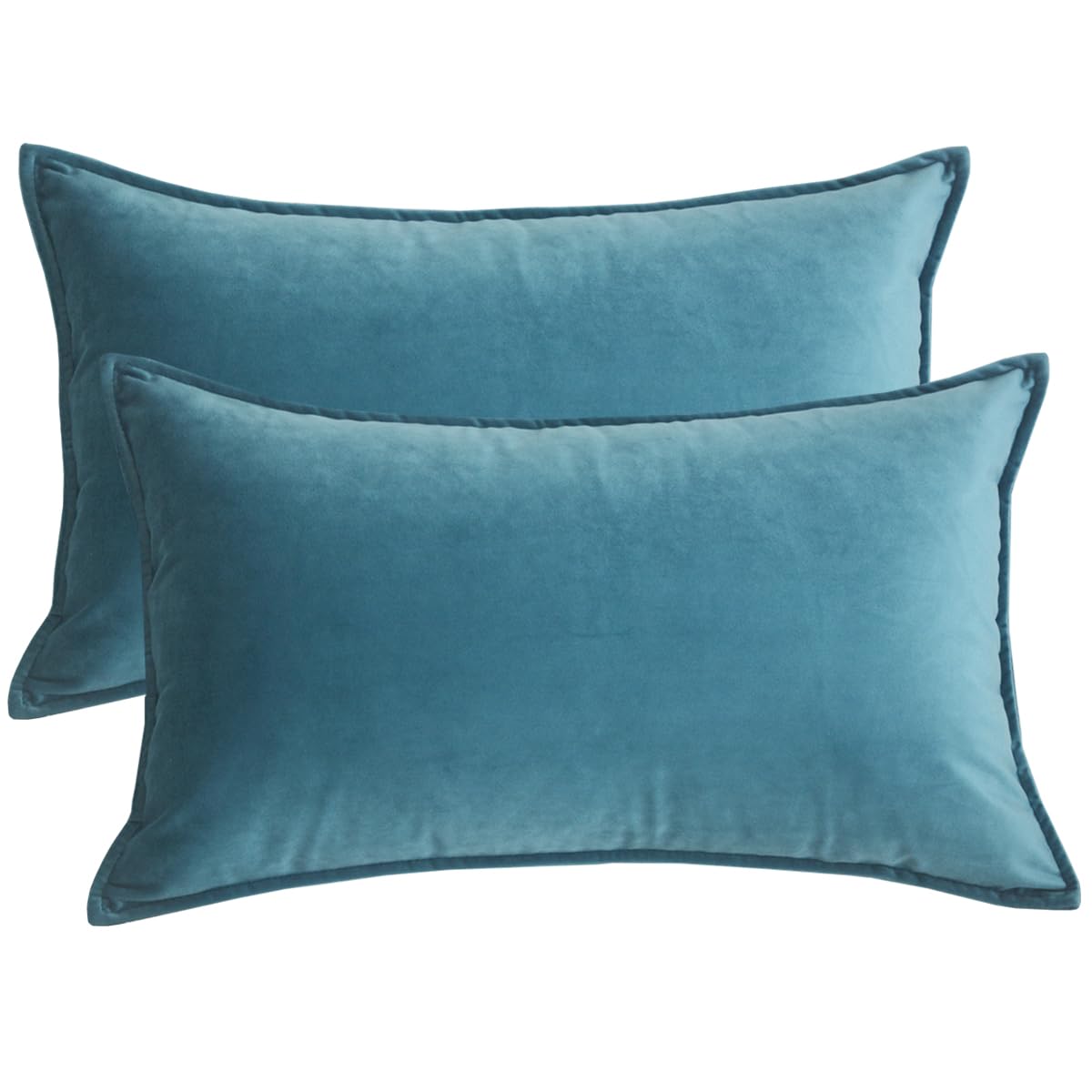 Lutanky Gray- Blue Cushion Covers 12x20 Inch Velvet Decorative Rectangle Throw Pillow Cover (Pack of 2) Soft Oblong Piped Pillowcases for Sofa Bedroom with Invisible Zipper 30 x 50 cm — image 1