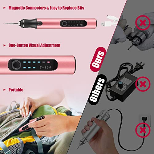 TOBTOS Electric Engraving Pen Kit with 35 Bits, USB Rechargable Etching Engraver Tool with 16 Stencils, DIY Cordless Engraving Machine for Jewelry Metal Glass Wood Stone
