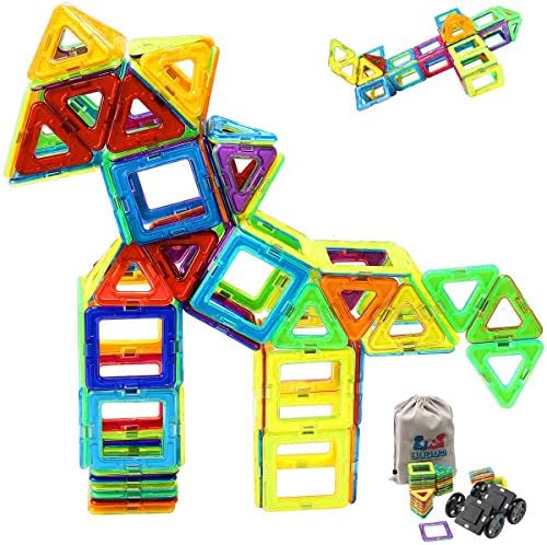 Magnetic Blocks - Magnetic Tiles Building Blocks Set for kids, Magnet Tiles Creativity Educational Building Construction Toys for Girls Boys with Travel Size Storage Bag - 66pcs