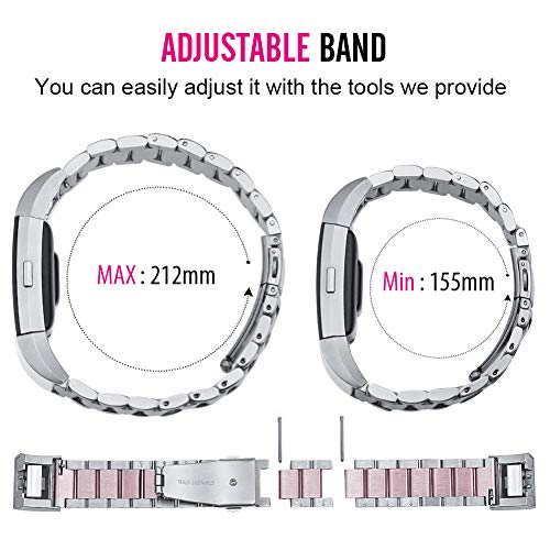Oitom-Stainless-Steel-Bands-Compatilbe-with-Charge-2-Premium-Stainless-Steel-SS-Metal-Replacement-Watch-Band-Strap-for-Smart-Fitness-WatchSilverSakura-Pink