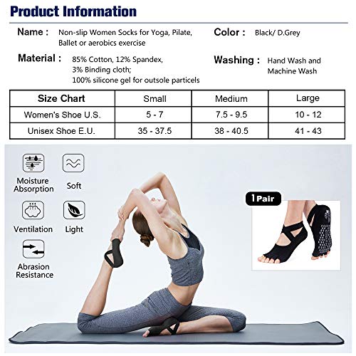 image for Hylaea Yoga Socks for Women with Grip & Non Slip Toeless Half Toe Sock