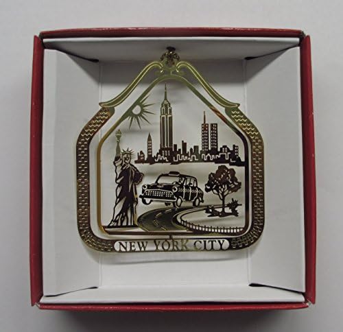 Brass Ornament Old NYC Skyline with Twin Towers