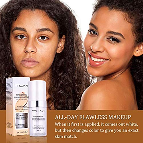 Flawless Colour Changing Foundation Makeup, Concealer Cover Cream, Full Coverage Foundation Warm Skin Tone Foundation liquid, Base Nude Face Moisturizing Liquid Cover Concealer All Skin Types, SPF 15 - Thumbnail 4
