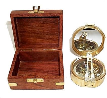 Brunton Brújula, Brújula de Mesa en Noble Caja de Madera, Latón Pulido