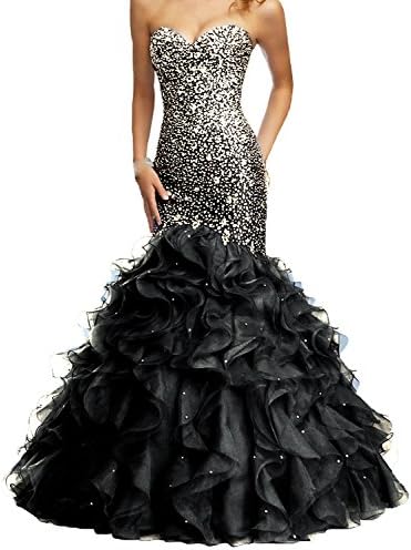 Fllbridal Women's Beaded Sweetheart Lace Up Mermaid Prom Dresses 2017 XC009 Black US22W