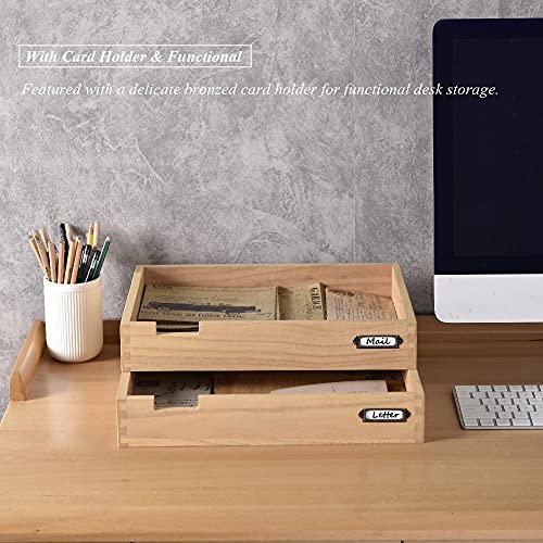 Kirigen Wood Desk Organizer Stackable Paper Tray Set of 2 for Office