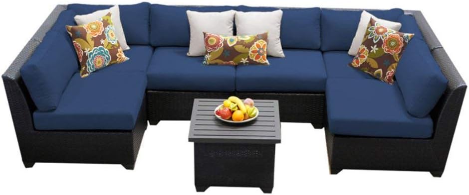 Amazon Com Tk Classics Barbados 07c Navy Barbados 7 Piece Outdoor Wicker Patio Furniture Set Navy Garden Outdoor