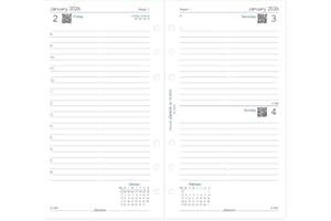 Filofax Calendar Diary Refill, Personal/Compact Size, Day on One Page with Appointments, Ruled, White Paper, English, 2026 (C