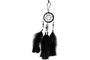 MIA JEWEL SHOP Small Dream Catcher Natural Feather Multicolored Beaded Dangle Hanging Ornament - Handmade Gifts Boho Home Room Decor Accessories (Black)