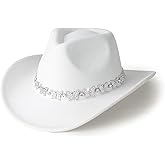 Gossifan Western Cowboy Hat for Men Women Wide Brim Felt Fedora Cowgirl Hats with Buckle Belt