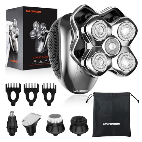 MAXGROOM Head Shaver for Bald Men, Waterproof Wet/Dry 5-in-1 Electric Shaver Razor Beard Grooming Kit, Easy to Clean with Skin Close Results