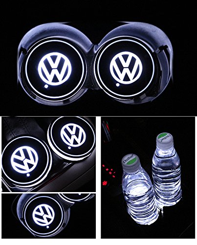 Car Logo LED Cup Pad led cup coaster USB Charging Mat Luminescent Cup Pad LED Mat Interior Atmosphere Lamp Decoration Light (Volkswagen)