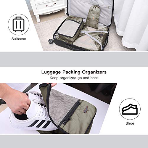 REYLEO 4 Set Packing Cubes Travel Luggage Organizer Storage Bags Pouch Clothing Shoe Sorting Packages Brown CCPO1 - Thumbnail 5