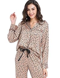 Serenedelicacy pijama de satén sedoso para mujer, conjunto de pijamas de manga larga con botones