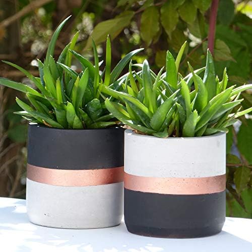 Atelier IDeco Handcrafted Black and Rose Gold Set of 2 Concrete Round Planters