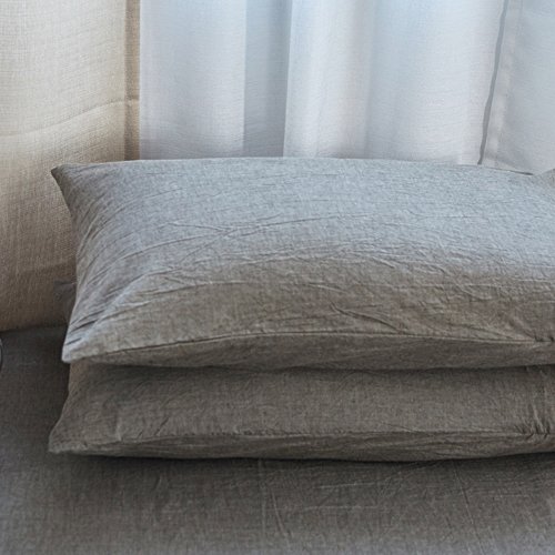 MooMee Duvet Cover Set Washed Cotton Soft Fluffy Linen Like Texture Natural Wrinkle Light Grey King