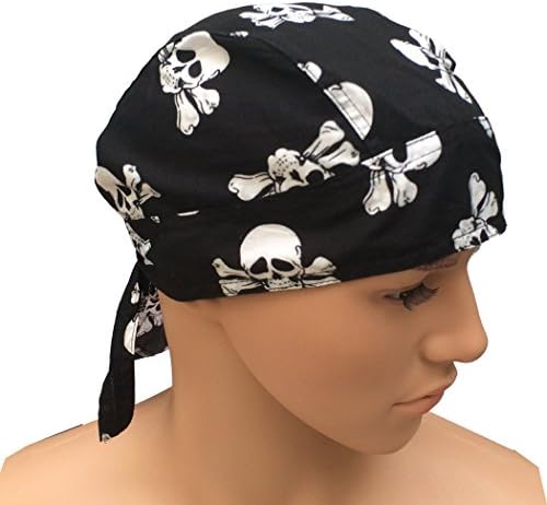 OWM Bandana Cap Cotton Black Skull Headwrap